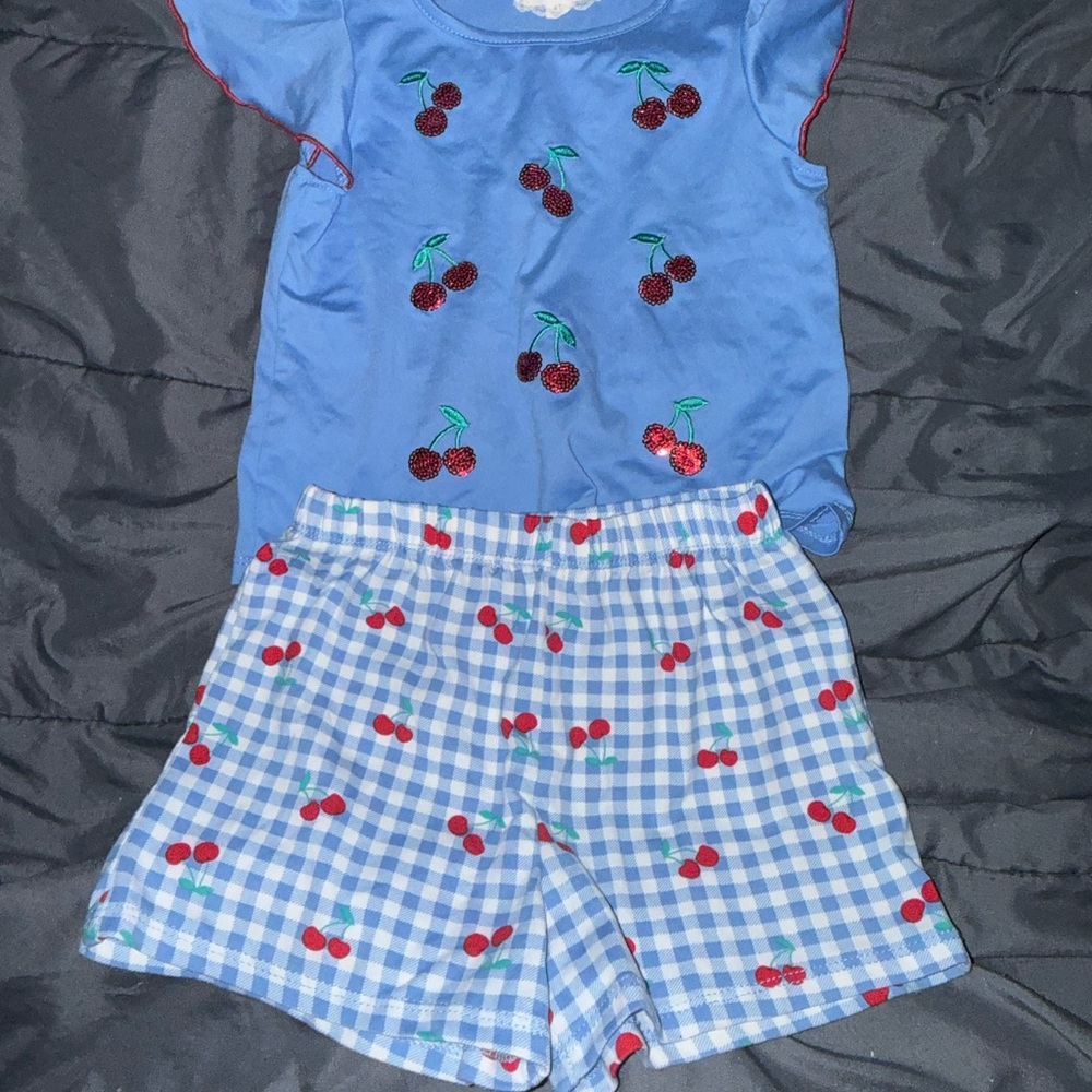 btween Blue Cherry Gingham Set